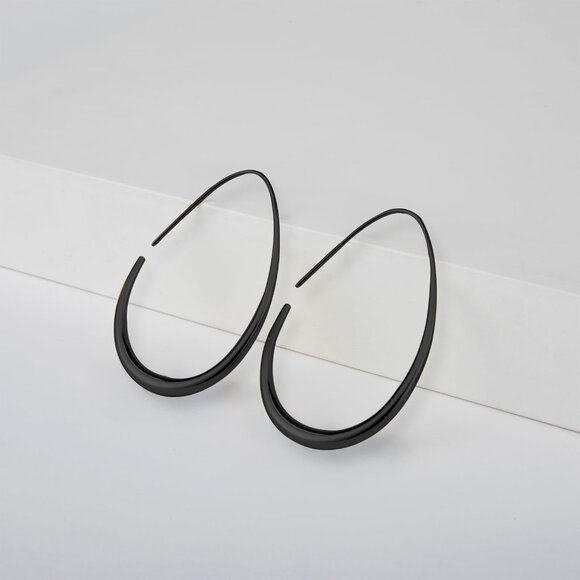 Balck 30*18 Lightweight Teardrop Large Oval Pull Through Hoop Earrings for Women - Picture 4 of 4